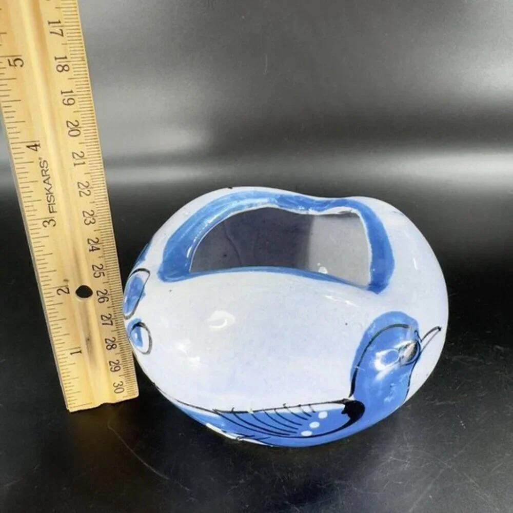 Mexico Folk Art Pottery Bowl Bird Hand Made Painted Dish Bowl Ashtray Decor‎ VTG